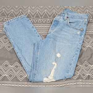 Levis 501 Womens High Waisted Distressed Straight Leg Jeans Size 25